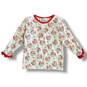 Busy Bees Smocks Santa Top 3T Holiday Christmas Shirt‎ Red Trim Vintage Santa